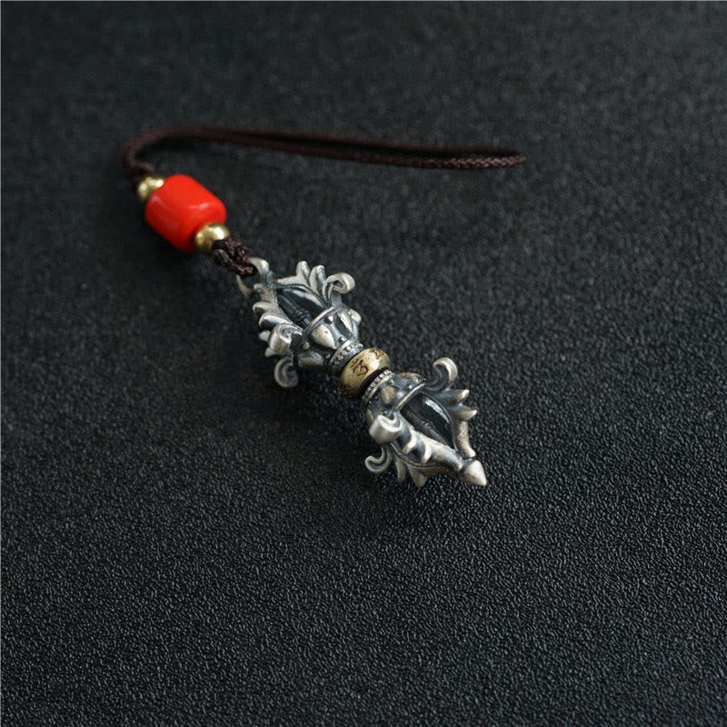 Pendentif Vajra Om Mani Padme Hum en argent sterling de 14 mm pour la force