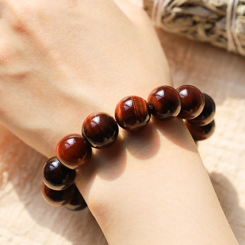 Bracelet de guérison en œil de tigre de 14 mm pour la protection et le courage