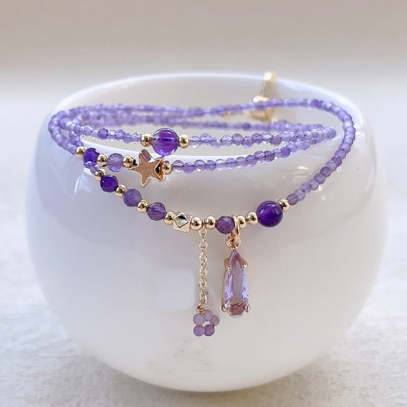 Bracelet de méditation triple tour en améthyste 15-16 cm