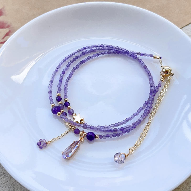 Bracelet de méditation triple tour en améthyste 15-16 cm