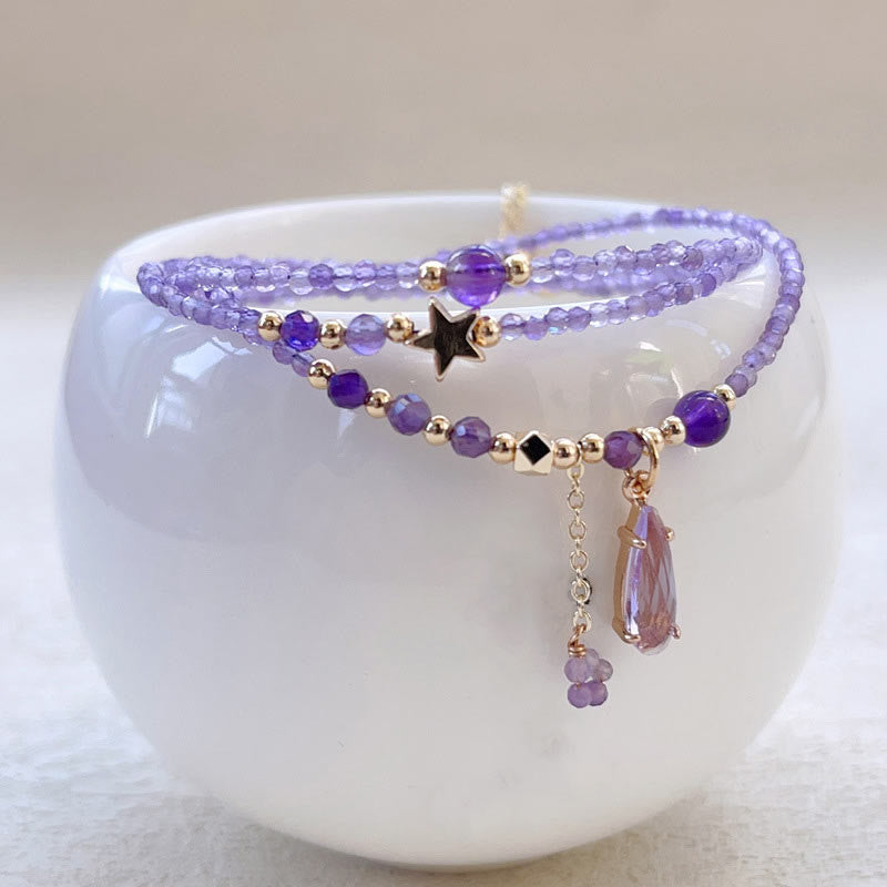 Bracelet de méditation triple tour en améthyste 15-16 cm