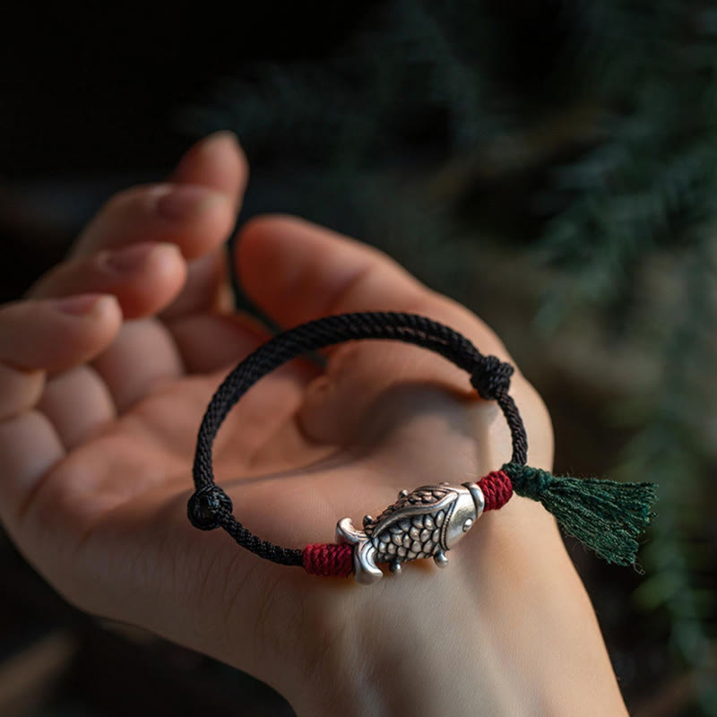 Bracelet porte-bonheur en argent sterling 15,5-16 cm, motif poisson koï, pour le succès