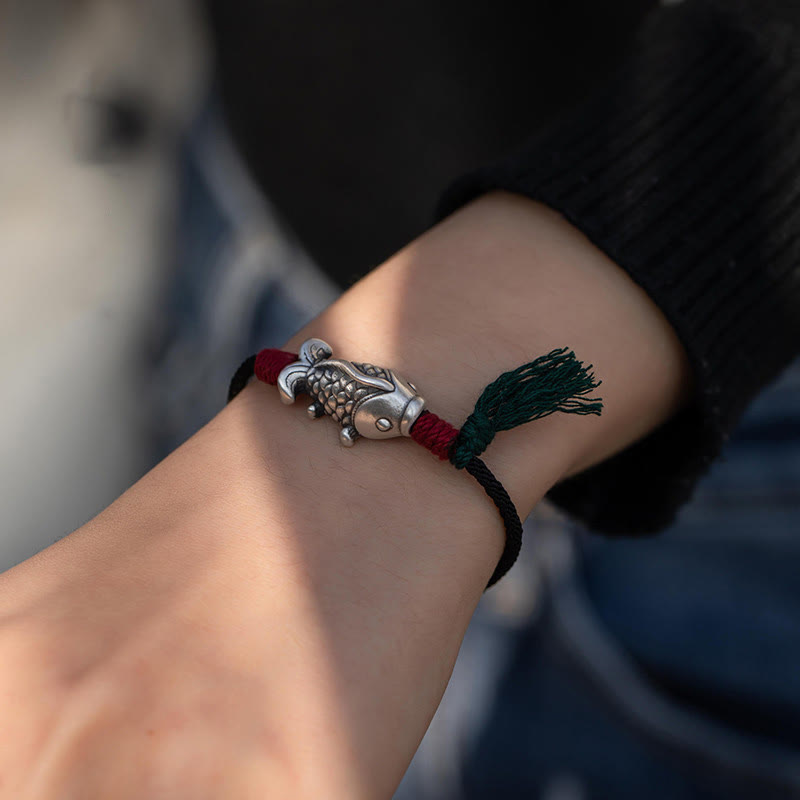 Bracelet porte-bonheur en argent sterling 15,5-16 cm, motif poisson koï, pour le succès