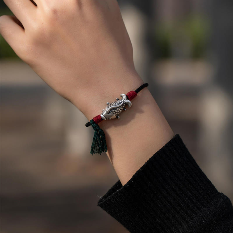 Bracelet porte-bonheur en argent sterling 15,5-16 cm, motif poisson koï, pour le succès