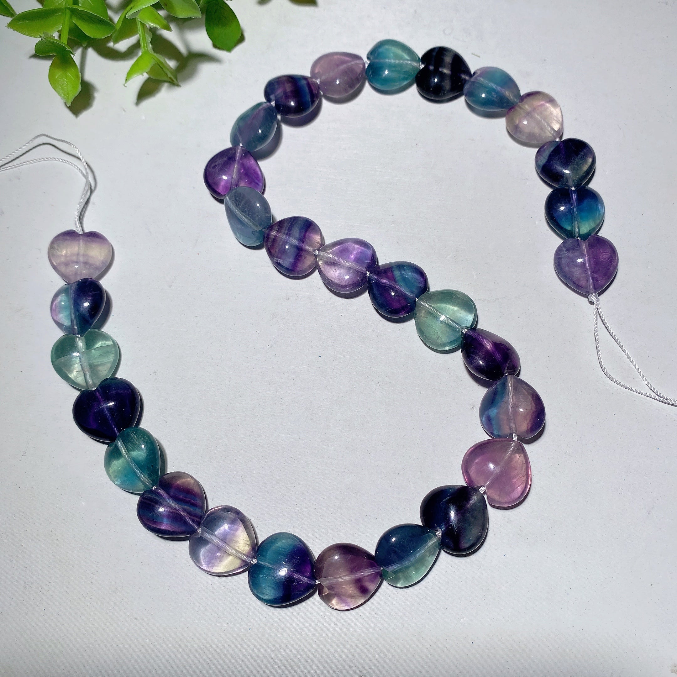 15 inch Rainbow Fluorite Heart Strand Crystal Healing