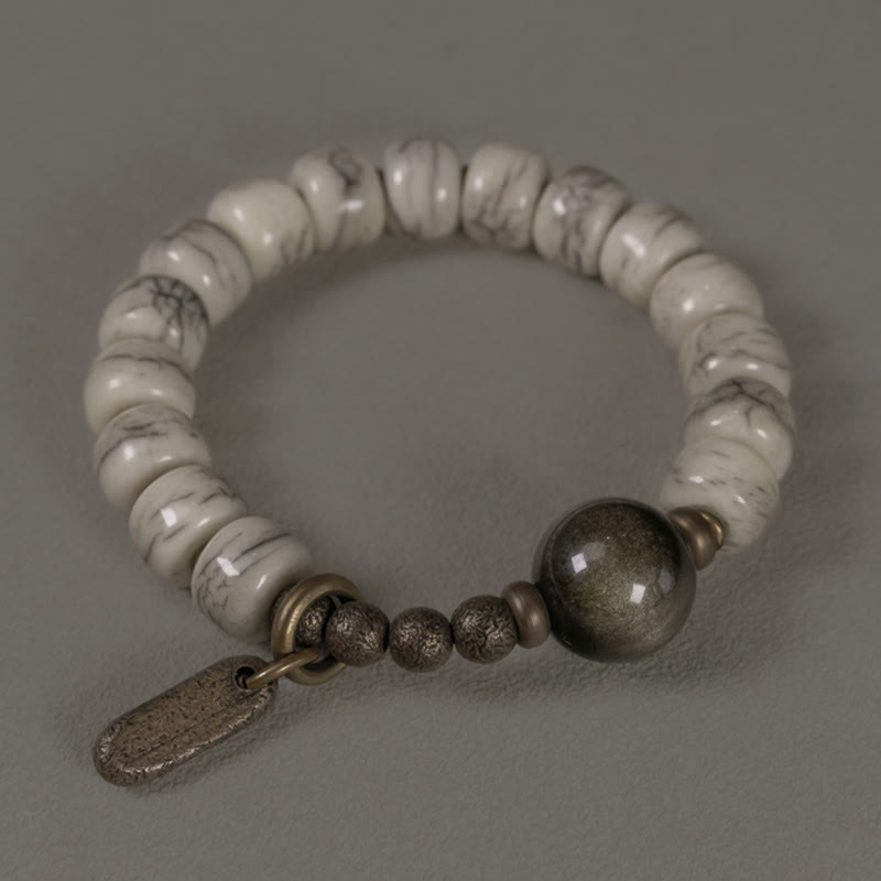 Yak Bone Gold Sheen Obsidian Strength Bracelet Unisex