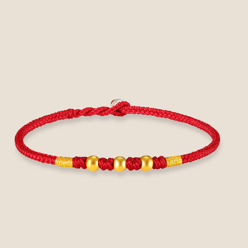 Handmade Red String Bracelet with 999 Gold Beads and King Kong Knot for Protection