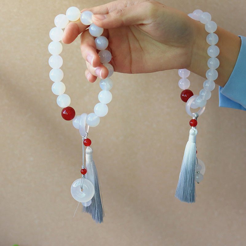 12mm & 14mm White Red Agate Luck Wrist Mala Bracelet