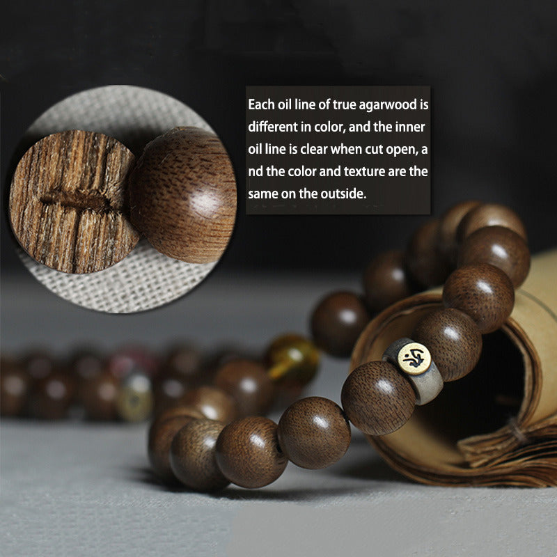 Chinese Zodiac Agate & Agarwood Bracelet 10mm Meditation