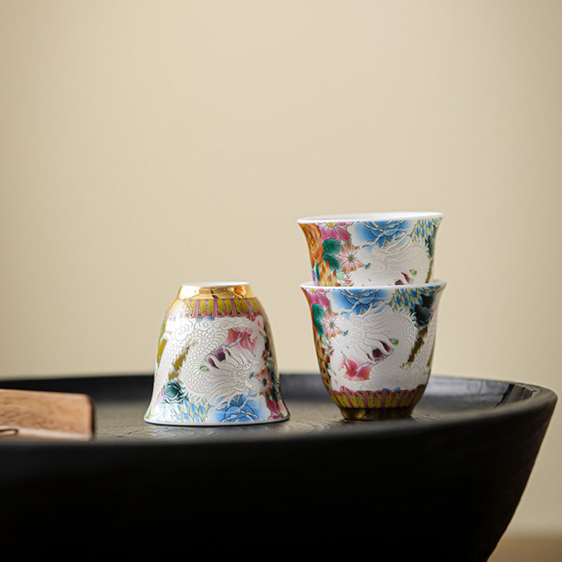 Dragon & Phoenix Ceramic Teacup 50ml | Zen Decor