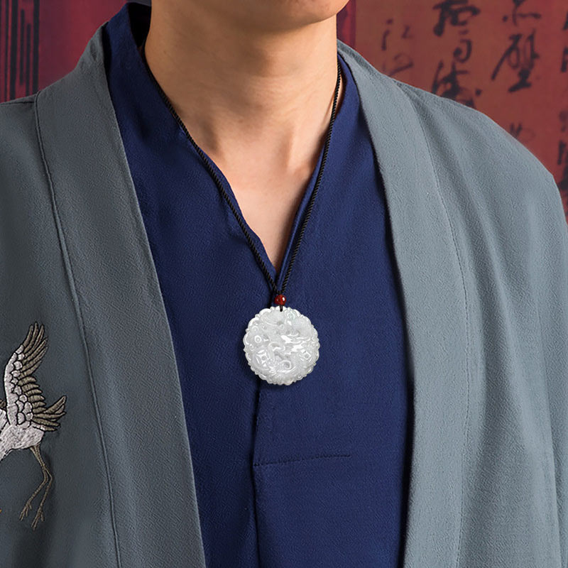 Collier Dragon de Jade Blanc Pendentif de Protection 49mm