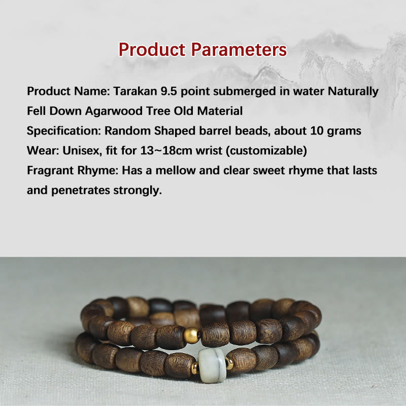 Bracelet spirituel double tour en bois d'agar et or 999 de 15 cm