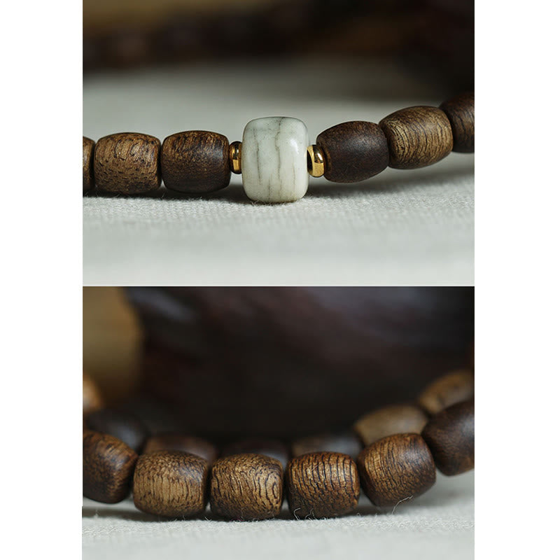 Bracelet spirituel double tour en bois d'agar et or 999 de 15 cm
