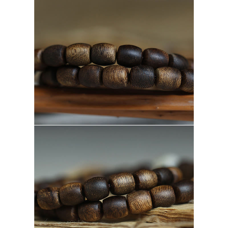 Bracelet spirituel double tour en bois d'agar et or 999 de 15 cm