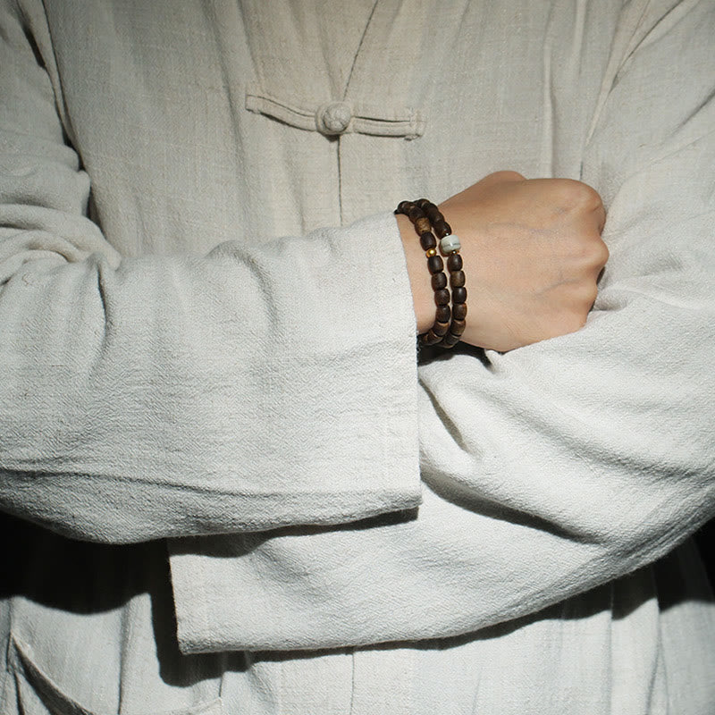 Bracelet spirituel double tour en bois d'agar et or 999 de 15 cm