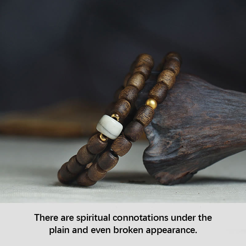 Bracelet spirituel double tour en bois d'agar et or 999 de 15 cm