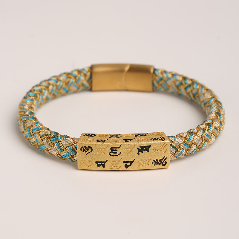 Bracelet en corde bleu Om Mani Padme Hum de 15 cm pour la protection et la chance