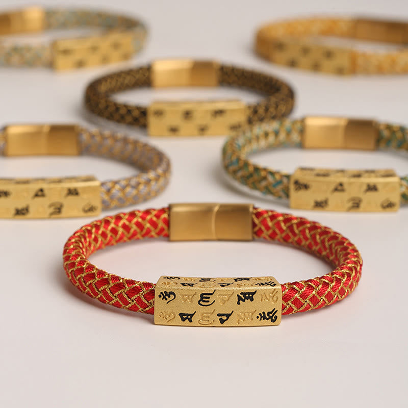 Bracelet en corde bleu Om Mani Padme Hum de 15 cm pour la protection et la chance