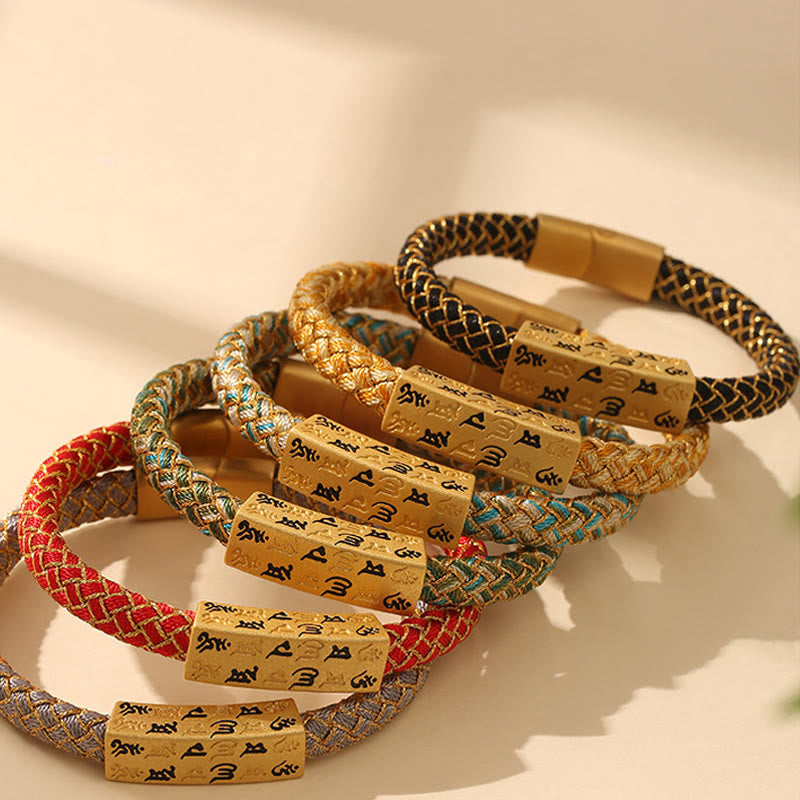 Bracelet en corde bleu Om Mani Padme Hum de 15 cm pour la protection et la chance
