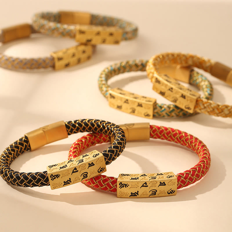 Bracelet en corde bleu Om Mani Padme Hum de 15 cm pour la protection et la chance