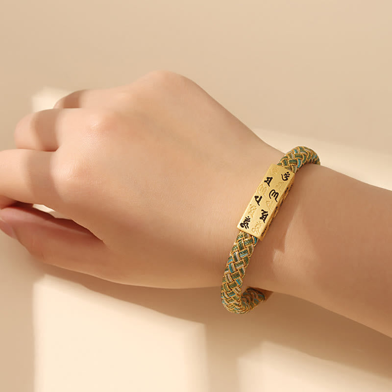 Bracelet en corde bleu Om Mani Padme Hum de 15 cm pour la protection et la chance