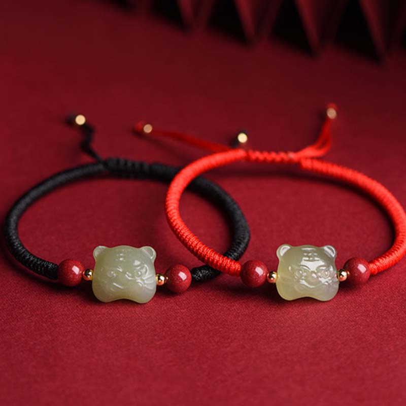 Jade Cinnabar Lucky Tiger String Bracelet for Protection & Luck