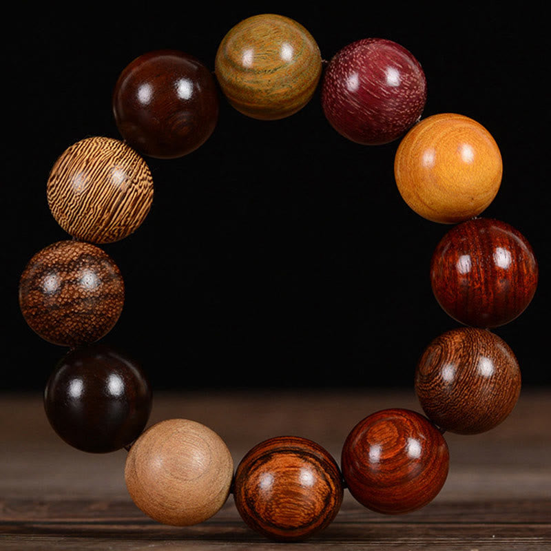 Bracelet de protection en bois de santal 15 mm - Bijou en bois de guérison multicolore