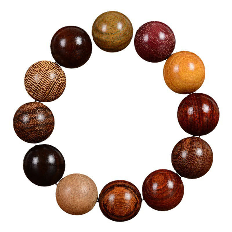 Bracelet de protection en bois de santal 15 mm - Bijou en bois de guérison multicolore