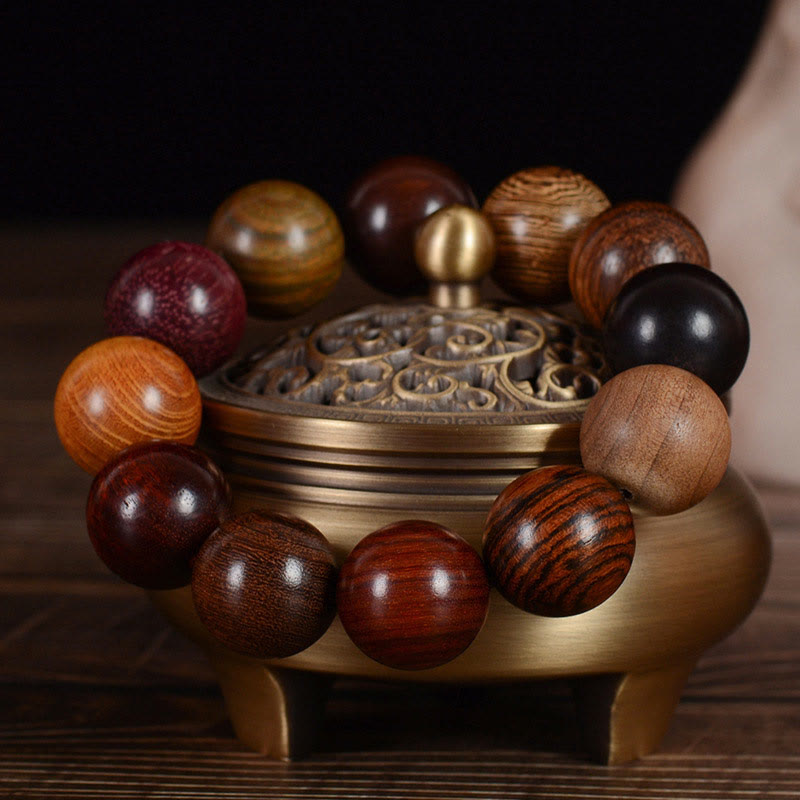 Bracelet de protection en bois de santal 15 mm - Bijou en bois de guérison multicolore