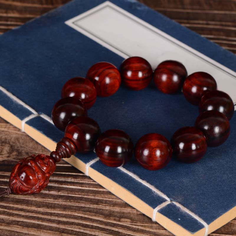 Bracelet de protection Bouddha en bois de santal rouge à petites feuilles de 15 mm