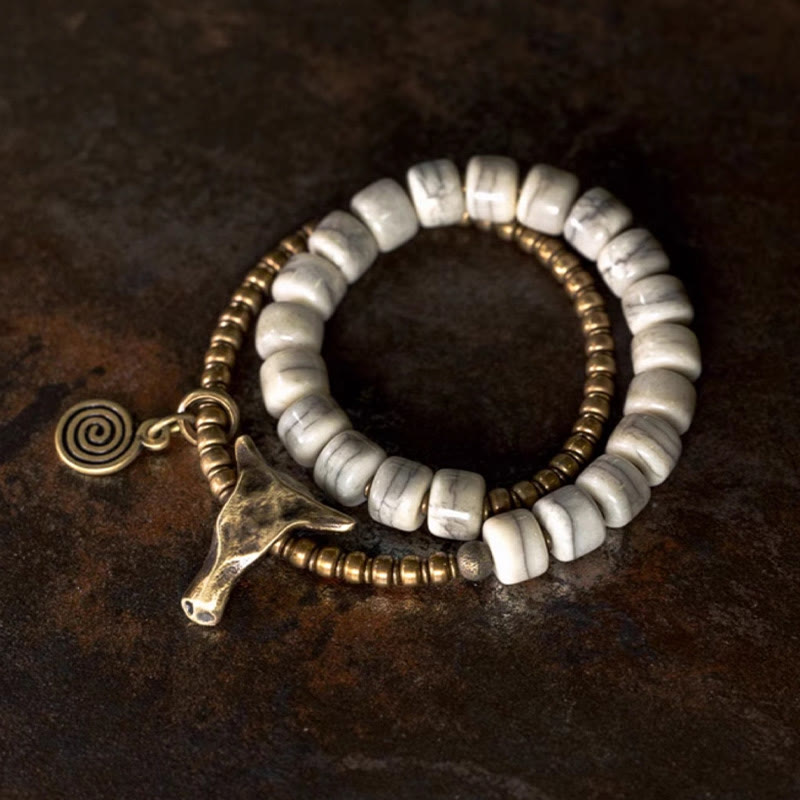 Bracelet spirituel double tour en cuivre et os de yak de 16 à 17,5 cm, équilibre