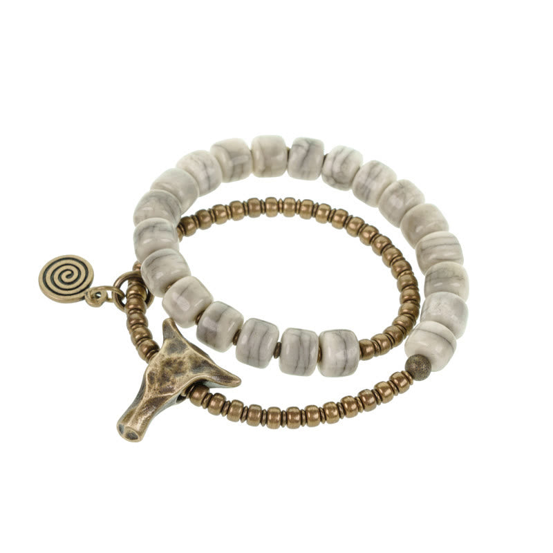 Bracelet spirituel double tour en cuivre et os de yak de 16 à 17,5 cm, équilibre