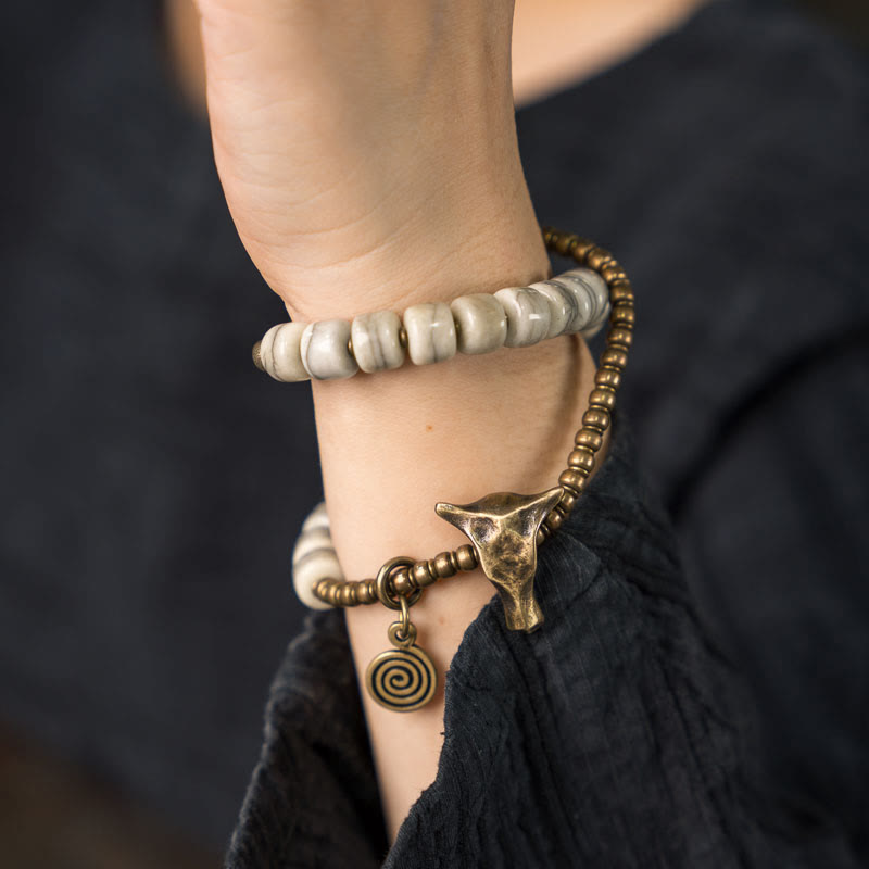 Bracelet spirituel double tour en cuivre et os de yak de 16 à 17,5 cm, équilibre