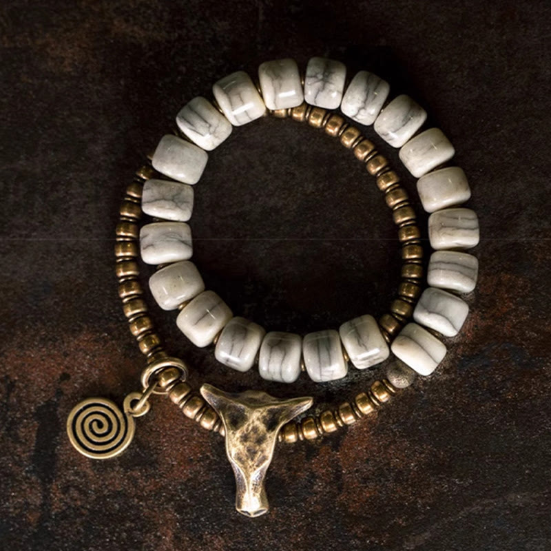 Bracelet spirituel double tour en cuivre et os de yak de 16 à 17,5 cm, équilibre
