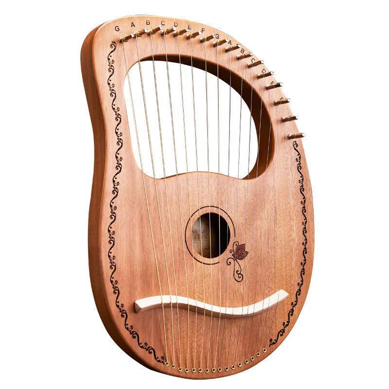 16-String Lyre Harp Instrument with Butterfly Design