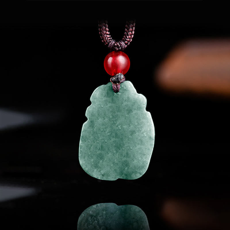 Natural Green Jade Nine-Tailed Fox Prosperity Necklace