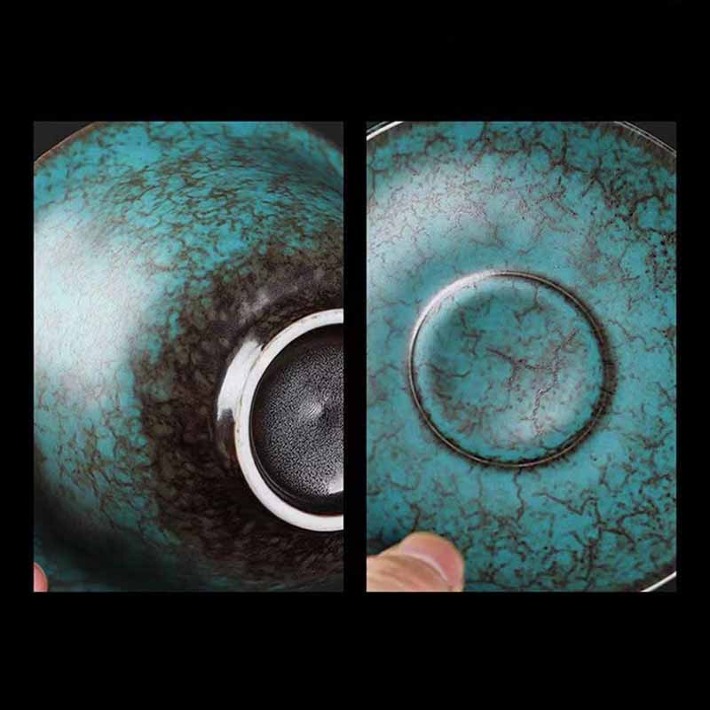 Traditional Pine Tree Green Ceramic Gaiwan Teacup | 150ml | Zen Decor