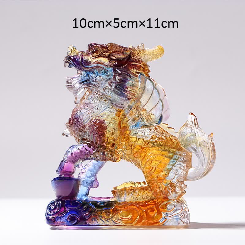 Pièce d’art en cristal Liuli Feng Shui Kirin faite à la main