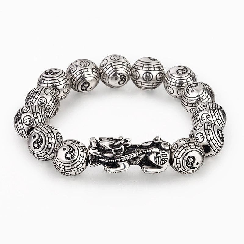 8mm Silver Pixiu Feng Shui Wealth Bracelet for Prosperity