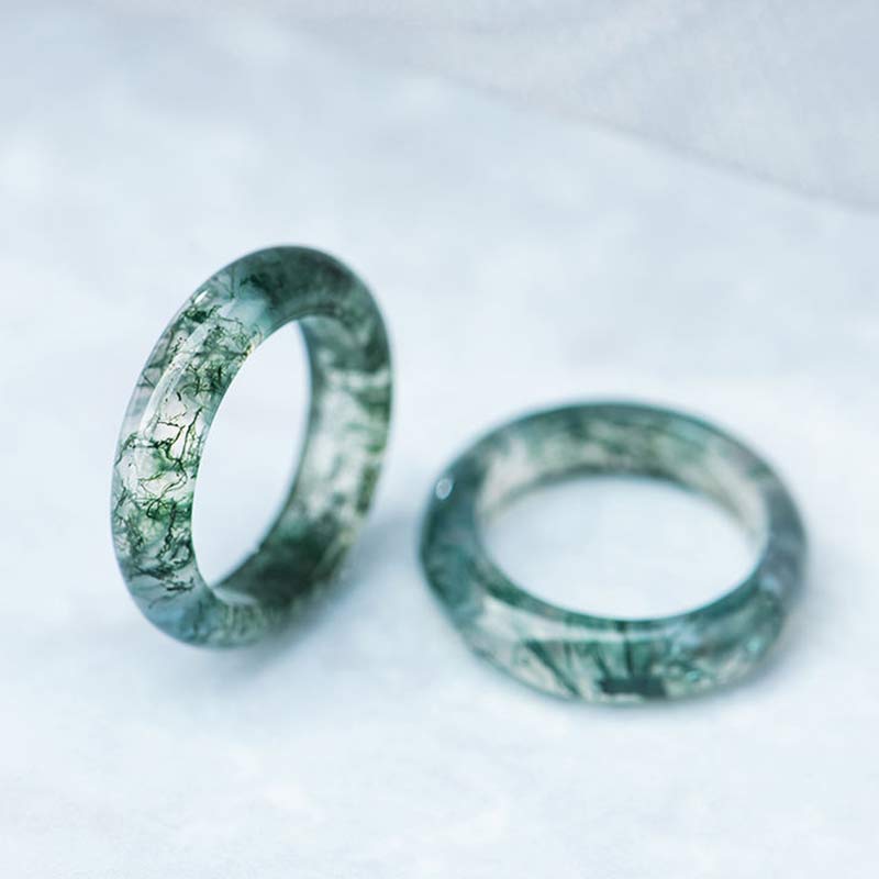 Moss Agate Healing Balance Ring 18mm Unisex Spiritual Jewelry