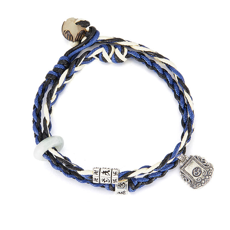 Bracelet de protection Om Mani Padme Hum en argent sterling de 16 cm