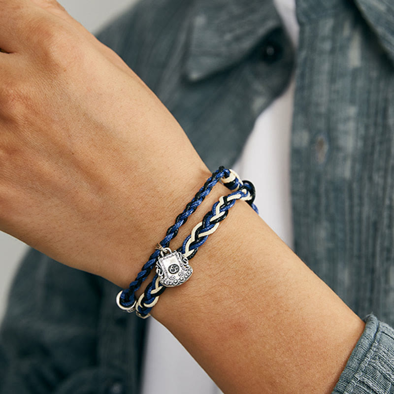 Bracelet de protection Om Mani Padme Hum en argent sterling de 16 cm