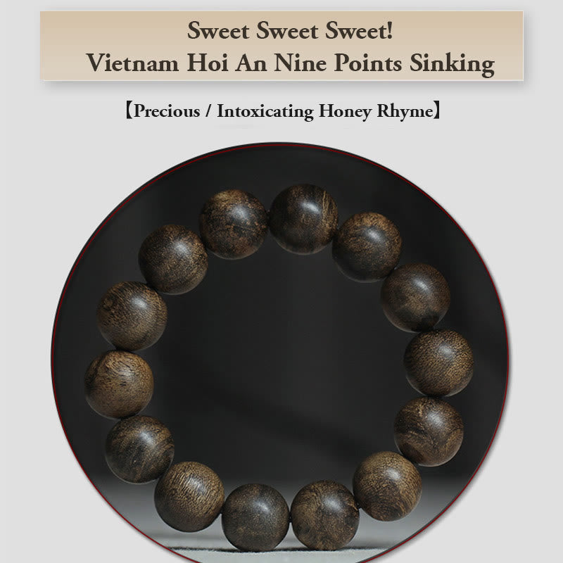 Bracelet en bois d'agar de 16 mm, symbole de la paix et de la force, de Hoi An, Vietnam