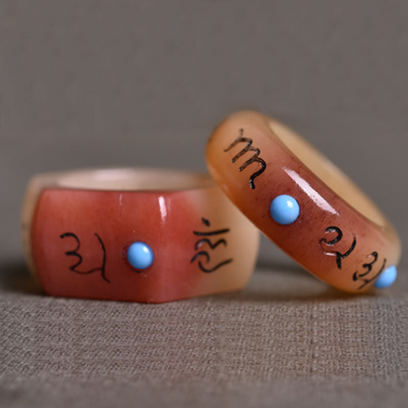 Bague Mantra Om Mani Padme Hum en os de chameau, 16mm, unisexe