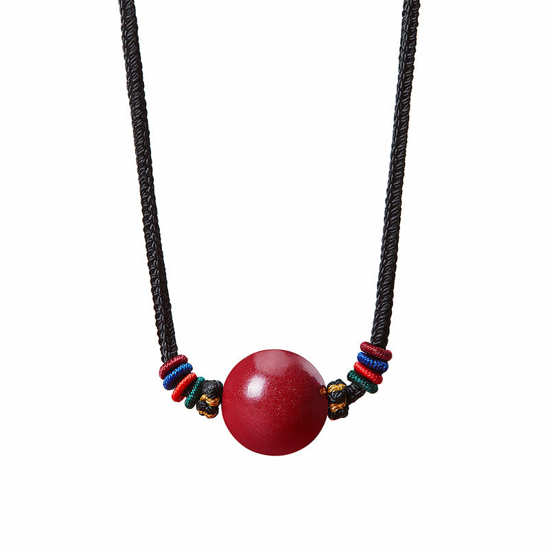 Collier pendentif bénédiction en perles de cinabre de 16 mm