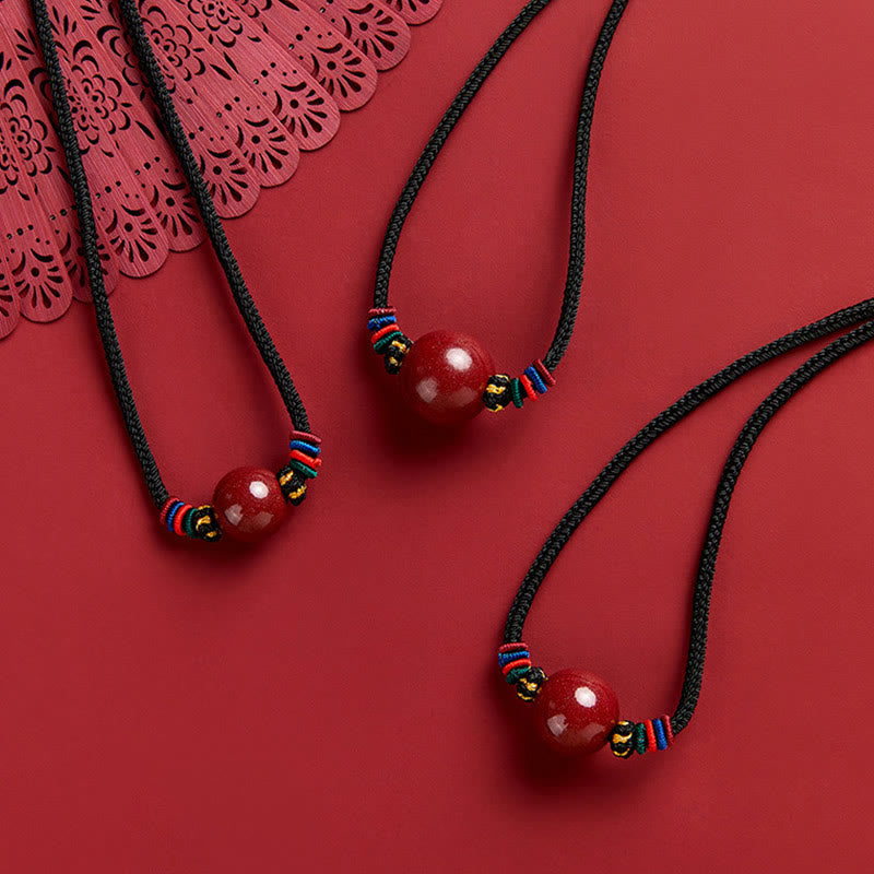 Collier pendentif bénédiction en perles de cinabre de 16 mm