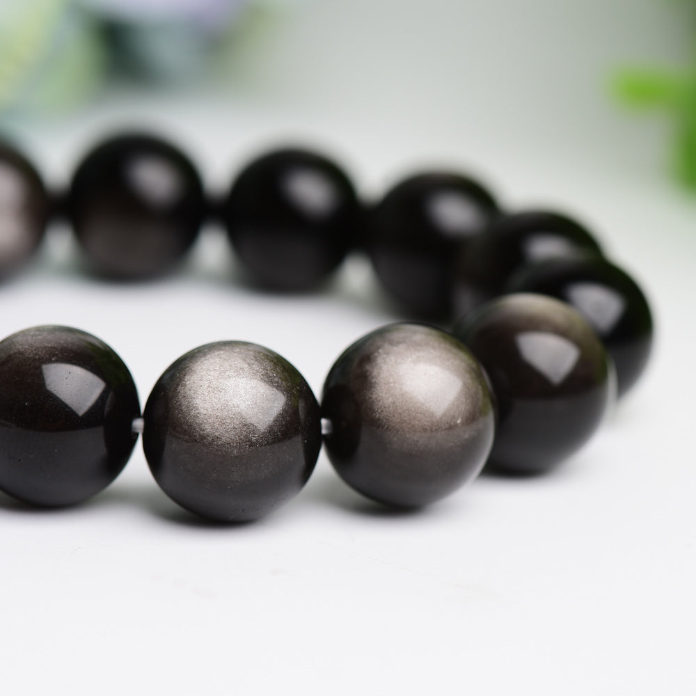 16mm Silver Obsidian Bracelet for Protection & Grounding