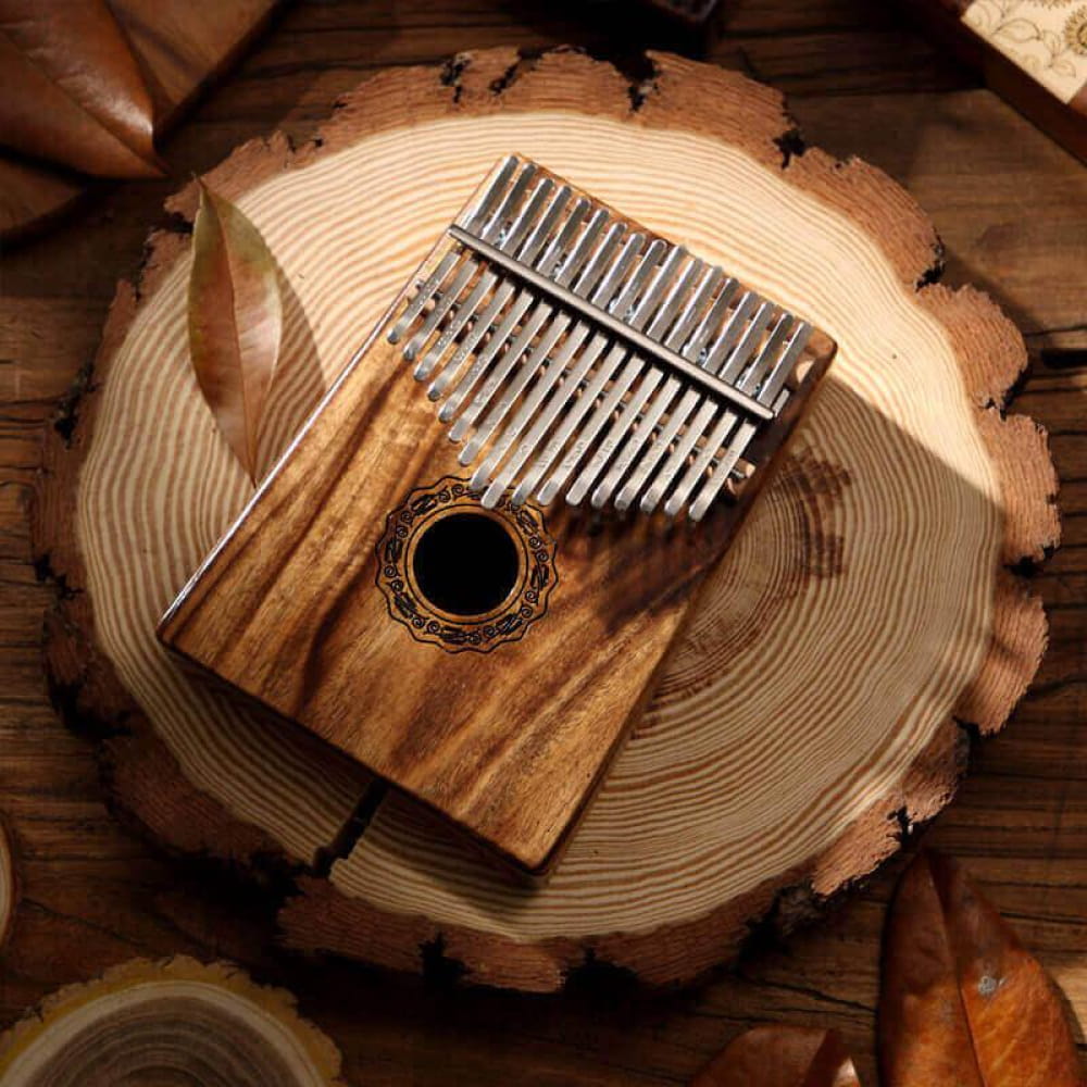 17 Key Acacia Kalimba Thumb Piano with Round Hole - 17 Keys / Acacia / Ore Metal Piano Keyboard