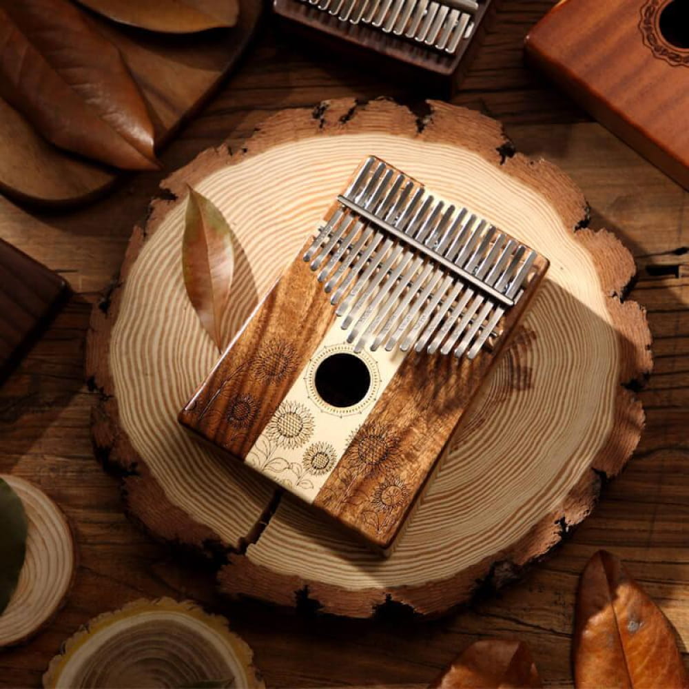 17 Key Acacia & Maple Sun Flower C Tone Kalimba - 17 Keys / Acacia & Maple 3 In 1 / Ore Metal Piano