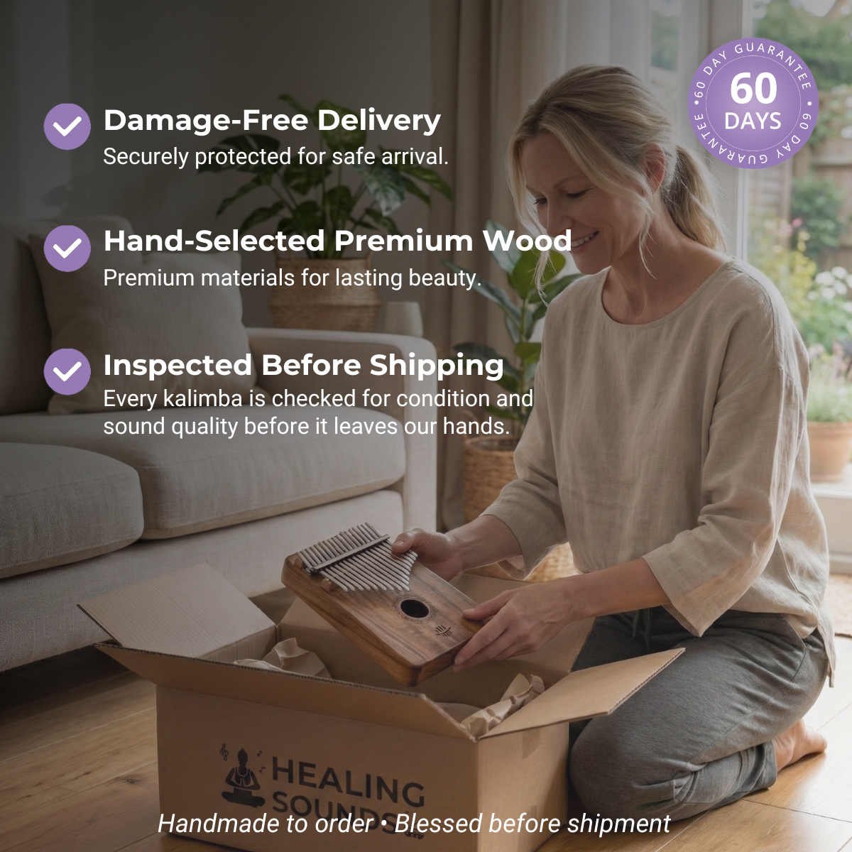 Kalimba en bois d'acacia à 17 touches avec corps creux résonnant 